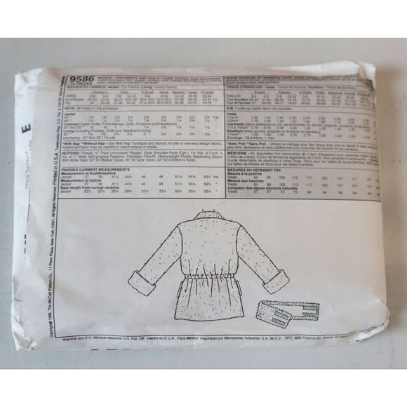 McCall's 9586 Sewing Pattern Mother & Daughter Jacket and Ear Muffs Matching Coa - Picture 2 of 3